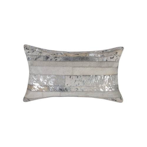 Set of Two 12" X 20" Gray and Silver Striped Cowhide Lumbar Throw Pillows with Glitter - 608219198800