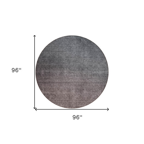 8' Gray Charcoal And Brown Round Ombre Washable Indoor Outdoor Area Rug - 606114956259