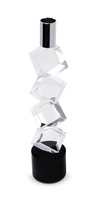 11" Silver Clear And Black Crystal Tabletop Taper Candlestick - 880016674491