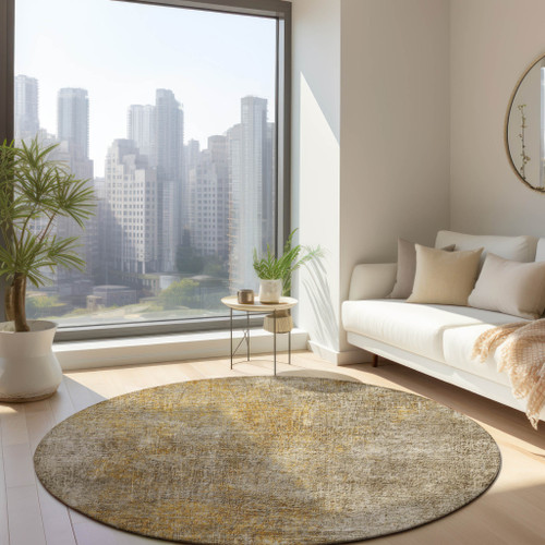 8' Beige Taupe And Ivory Round Abstract Washable Indoor Outdoor Area Rug - 608219196073
