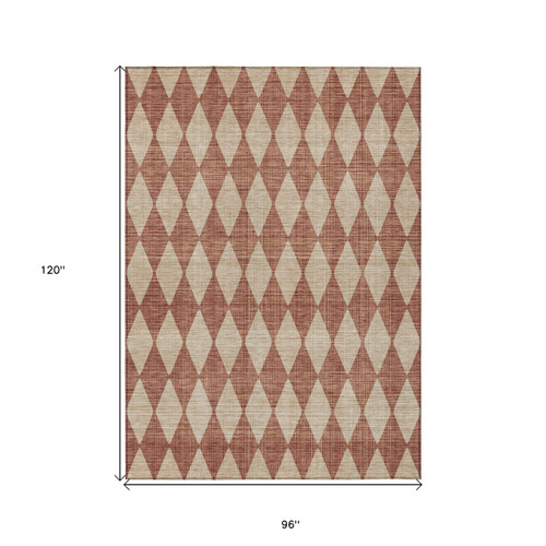 8' X 10' Orange And Copper Geometric Washable Indoor Outdoor Area Rug - 608219124045