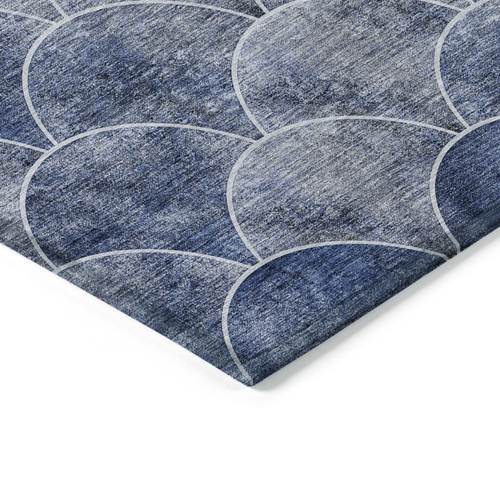8' X 10' Denim Blue And Gray Abstract Washable Indoor Outdoor Area Rug