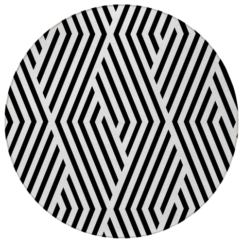 8' Black And White Round Geometric Washable Indoor Outdoor Area Rug - 608219387884
