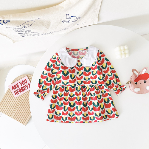Baby Girl Floral Print Pattern Doll Neck A-Line Design Dress - 643491110096