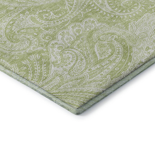 9' X 12' Artichoke Green And Ivory Paisley Washable Area Rug With UV Protection - 880024658773