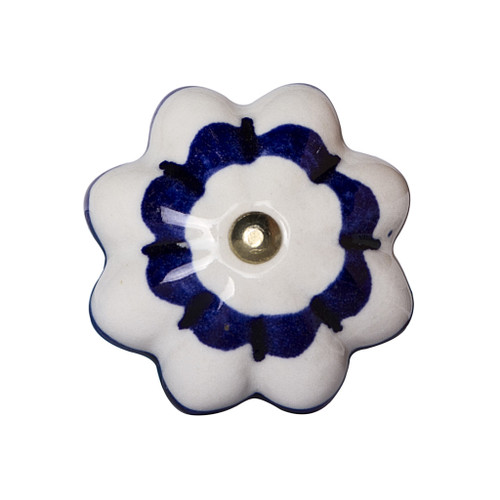 Set of Eight Blue And White Ceramic And Metal Drawer Pull Knobs - 608219149888