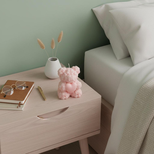 4" Pink Lily of the Valley Scented Dimensional Teddy Bear Candle - 880024685762
