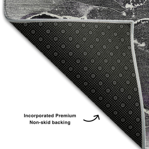 8' Purple And Charcoal Abstract Washable Round Rug With UV Protection - 880024834832