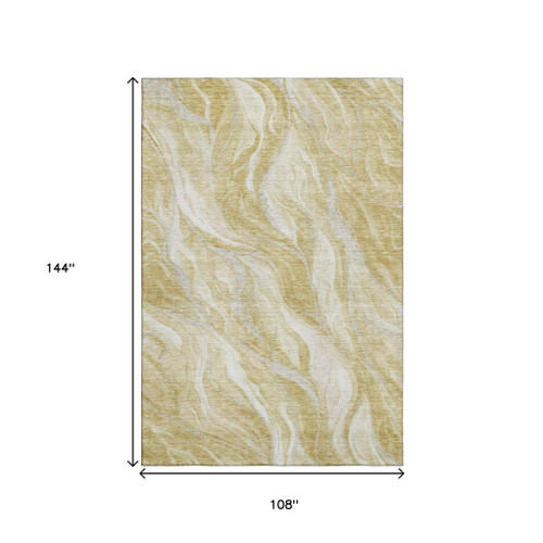 9' X 12' Gold And Ivory Abstract Washable Area Rug With UV Protection - 880024792866