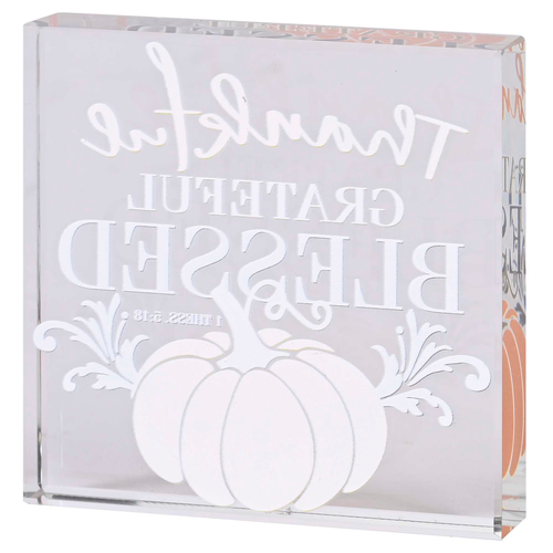 Tabletop Glass Plaque Pumpkin Thankful - 603799708944