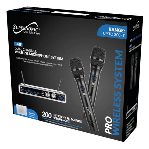 Supersonic UHF Dual Channel Selectable Frequencies Professional Wireless Microphone - 639131209305