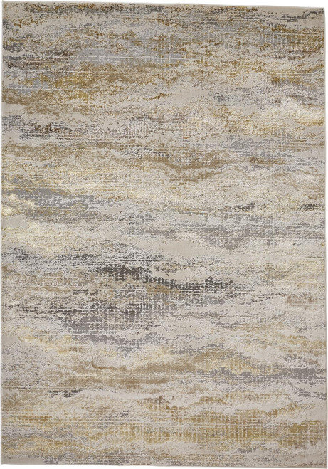 10' X 13' Gold Gray And Ivory Abstract Stain Resistant Area Rug - 606114121749