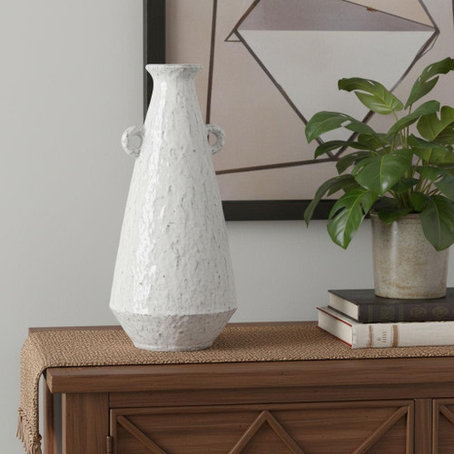 12" White Terracotta Tapered Jug Vase - 880024766119
