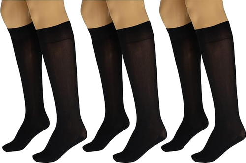 3 Pairs Women's Massage Nylon Sheer Knee High Stockings - 742137056375