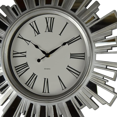 19" Silver And Clear Mirrored Glass And Heavy Duty Plastic Silent Analog Sunburst Wall Clock - 880016416930