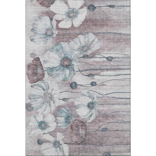 3' X 5' Teal Mauve And Ivory Floral Washable Area Rug With UV Protection - 880024772110