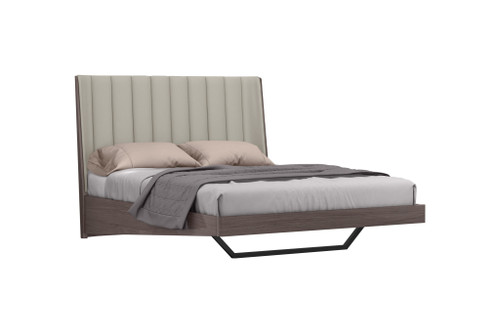 Queen Grey Upholstered Faux Leather and Ivory Gloss Bed Frame - 606114146339
