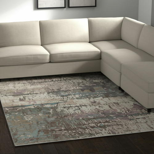 10' X 13' Ivory Blue And Purple Abstract Distressed Area Rug - 880016677966