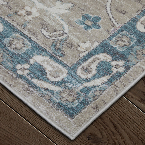 10' X 13' Gray Blue And Taupe Floral Distressed Area Rug - 880016469684