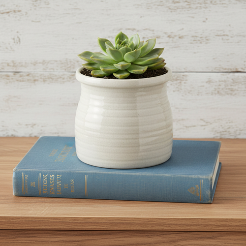 Ceramic 25 Ounce Striped Round Distressed Pot Planter - 880016493702