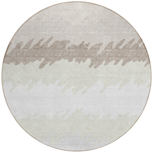 8' Ivory Beige And Taupe Round Striped Washable Indoor Outdoor Area Rug - 608219243470