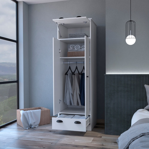 70" White Wood Three Door Single Drawer Combo Dresser