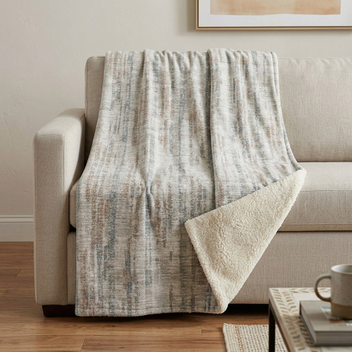 50" X 70" Ivory And Blue Abstract Polyester Woven Plush Throw Blanket - 880024718255