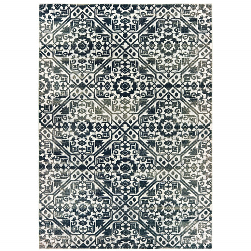 Homeroots Home Decor 8' X 10' Oriental Tufted Handmade Stain Resistant Area Rug, Navy Rust Blue Ivory Gold