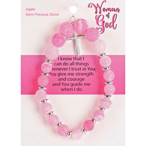 Bracelet Woman Of God Fuchsia W/Cross - 603799687386