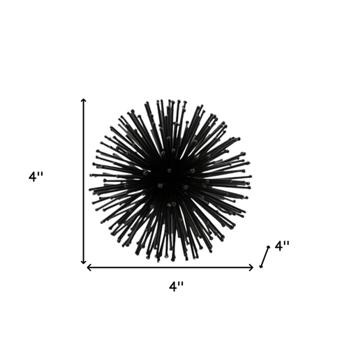 Set of Two Black Iron Decorative Spiky Sphere Tabletop Sculptures - 608219277598