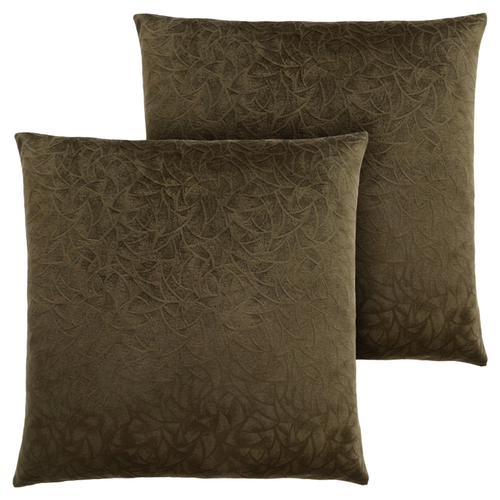 Set Of Two 18" X 18" Dark Green Velvet Polyester Floral Zippered Pillow - 606114775003