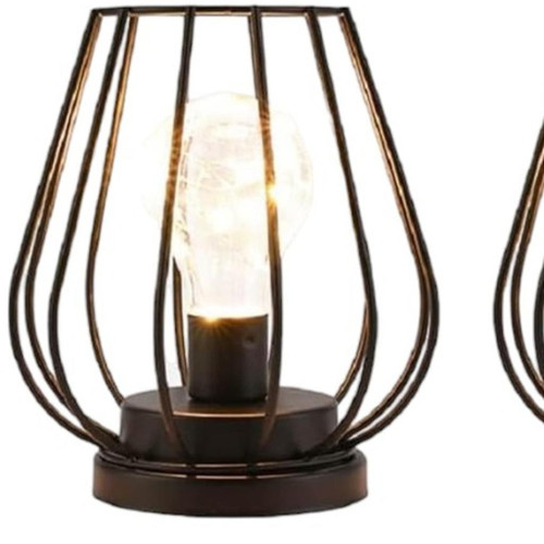 Set of Two 7" Black Geometric Cage Cordless Desk Lamps - 880016667486
