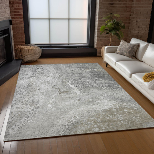 10' X 14' Silver Gray And Taupe Abstract Washable Indoor Outdoor Area Rug - 608219332204