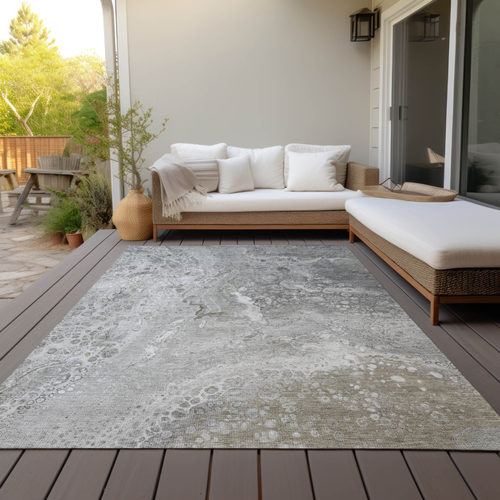 10' X 14' Silver Gray And Taupe Abstract Washable Indoor Outdoor Area Rug