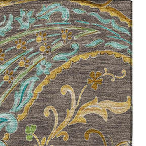 5' X 8' Chocolate Blue And Green Paisley Distressed Washable Area Rug With UV Protection - 880024647258