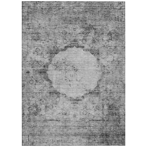 9' X 12' Gray Charcoal And Silver Oriental Washable Indoor Outdoor Area Rug - 608219132460