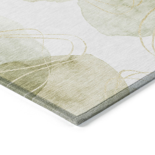 8' Round Green and Ivory Round Abstract Washable Non Skid Indoor Outdoor Area Rug