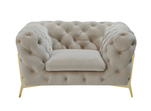 50" Beige Tufted Velvet And Gold Solid Color Lounge Chair - 606114123507