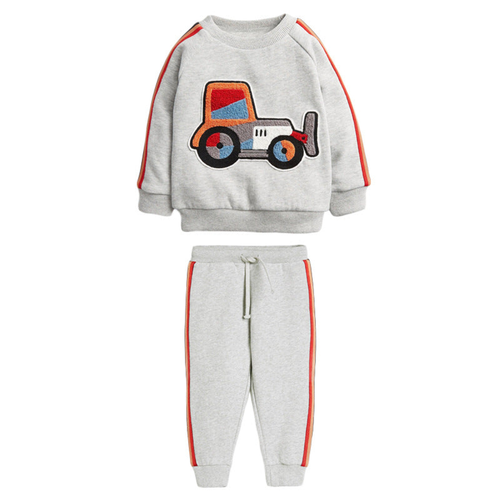 Baby Boy Cartoon Truck Pattern Side Striped Design Hoodie & Trousers Warm Sets - 716252335738