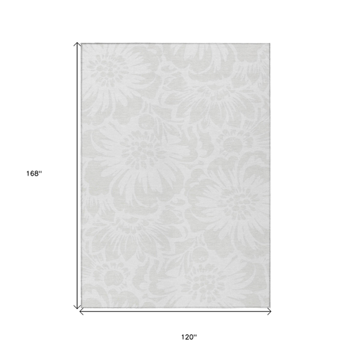 10' X 14' Ivory Floral Washable Non Skid Indoor Outdoor Area Rug