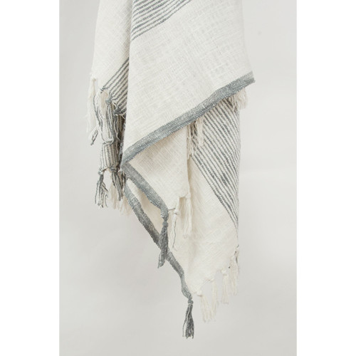 50" X 60" Gray And Ivory Cotton Woven Striped Throw Blanket with Fringe - 880016543605