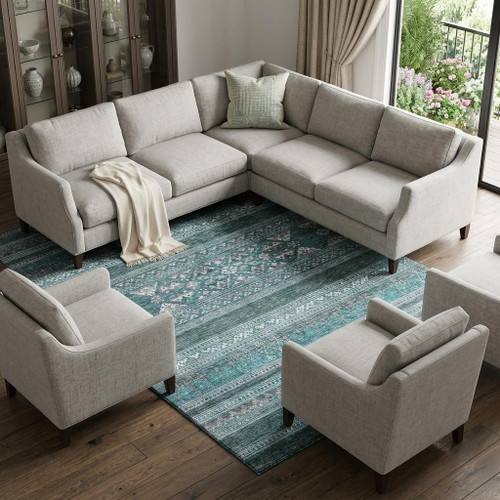 8' X 10' Teal And Ivory Southwestern Washable Area Rug With UV Protection - 880024905600