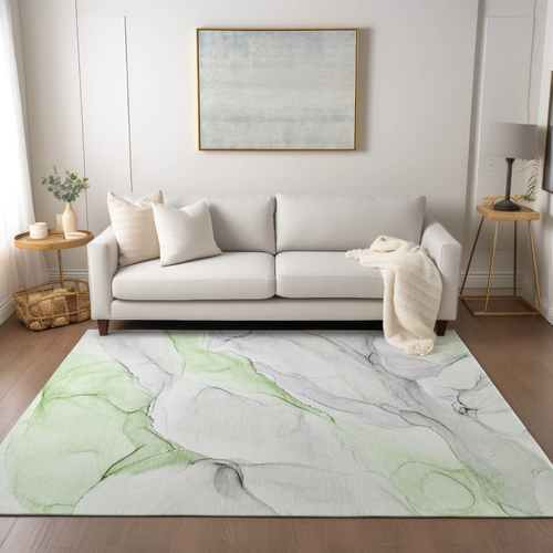8' X 10' Green Abstract Washable Non Skid Indoor Outdoor Area Rug - 608219378929