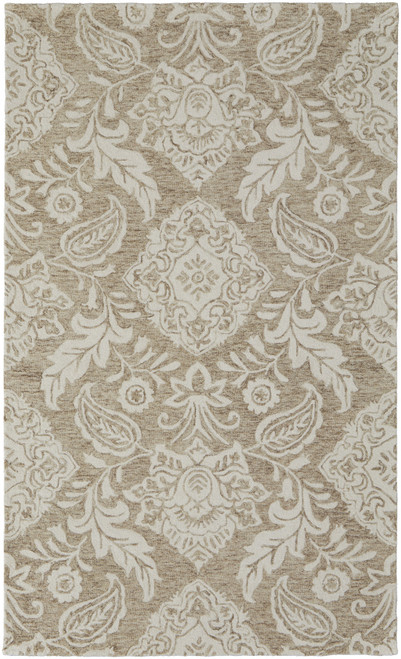 9' X 12' Tan And Ivory Wool Paisley Tufted Handmade Stain Resistant Area Rug - 606114114994