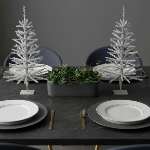 Set Of Two Tinsel Sparse Pine Christmas Trees - 880016606652