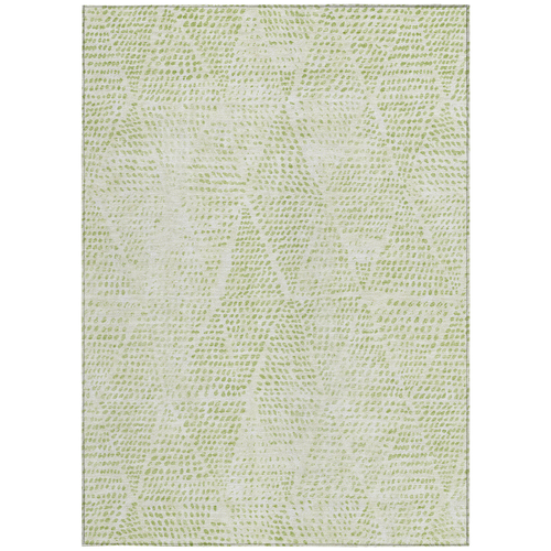 10' X 14' Artichoke Green And Ivory Geometric Washable Indoor Outdoor Area Rug