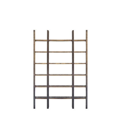 90" Brown Wood and Iron Six Tier Shelving Unit - 808230023635
