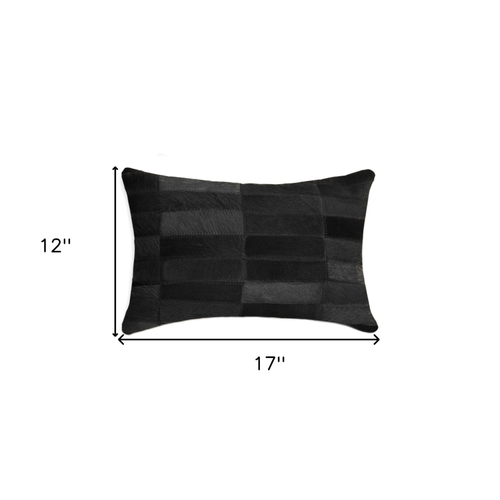 12" X 20" Black Patchwork Cowhide Lumbar Throw Pillow - 608219067724