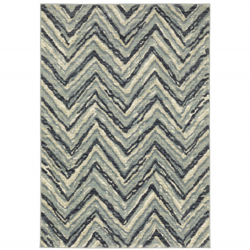 Homeroots Home Decor 10' x 13' Geometric Power Loom Stain Resistant Area Rug, Blue Ivory Grey Beige and Light Blue
