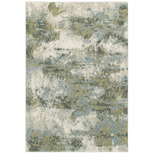 Homeroots Home Decor 7' x 10' Blue and Sage Distressed Waves Indoor Area Rug